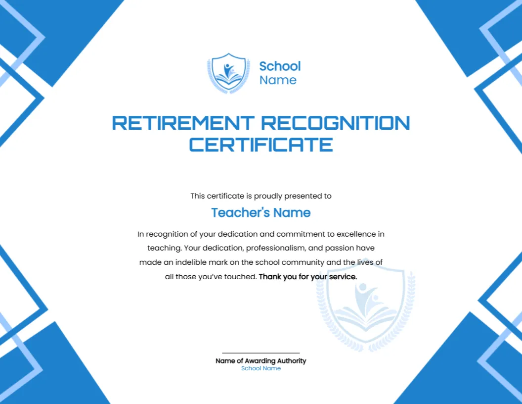 Certificate for Retirement Recognition