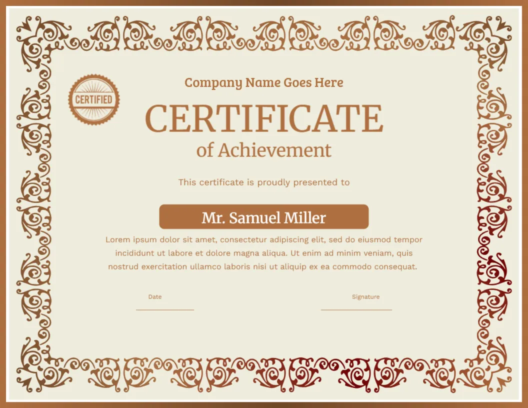 Certificate Template of Project Achievement