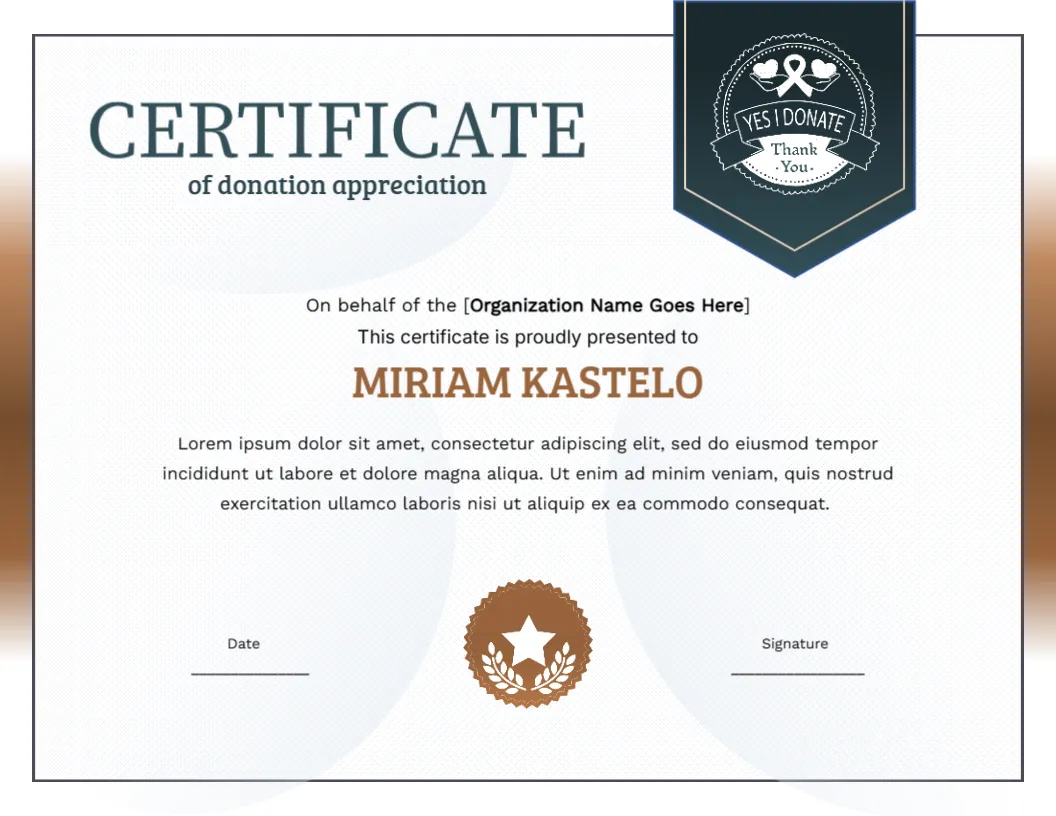Certificate Template of Donation Appreciation