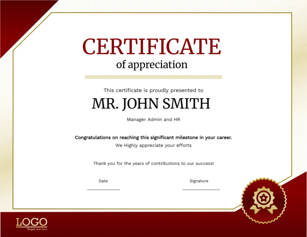 Certificate Template of Employee Appreciation