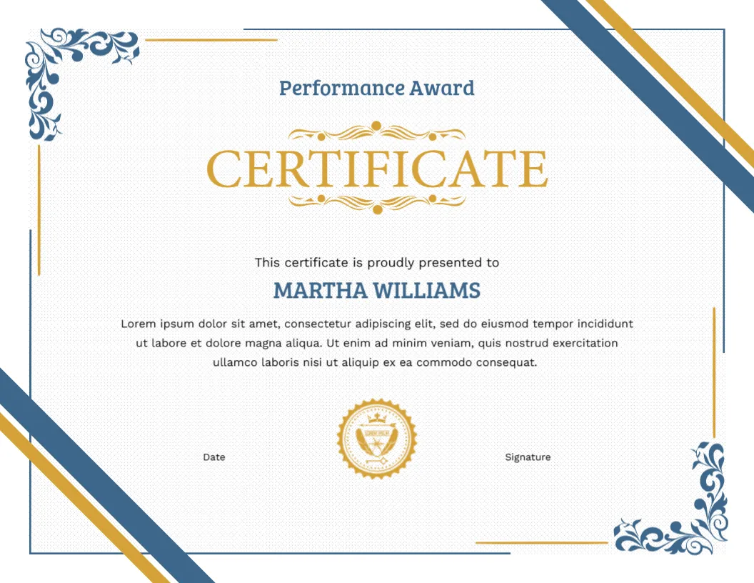 Certificate Template for Performance Award