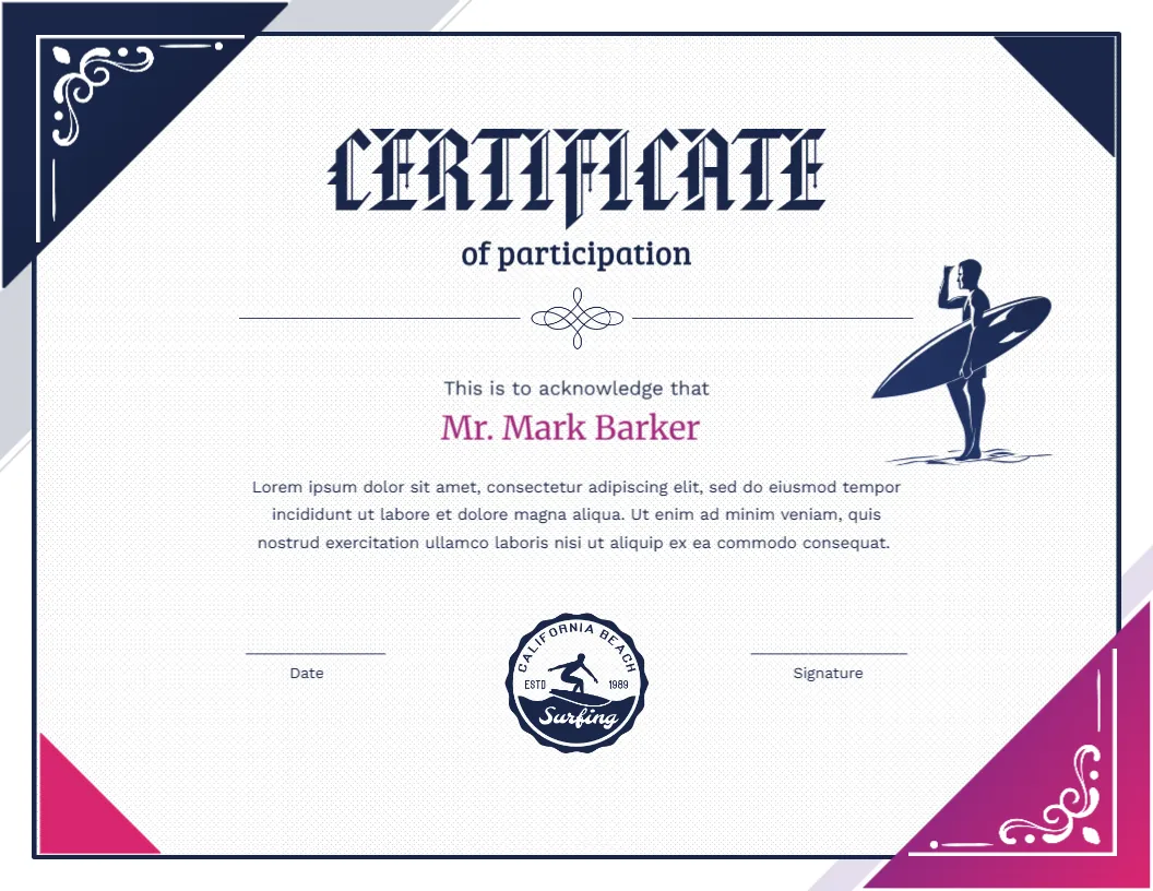Sports Participation Certificate Template