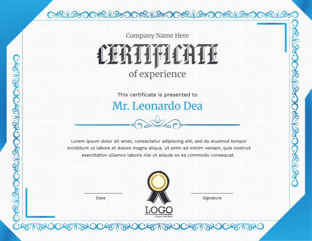 Certificate Template of Company Experience