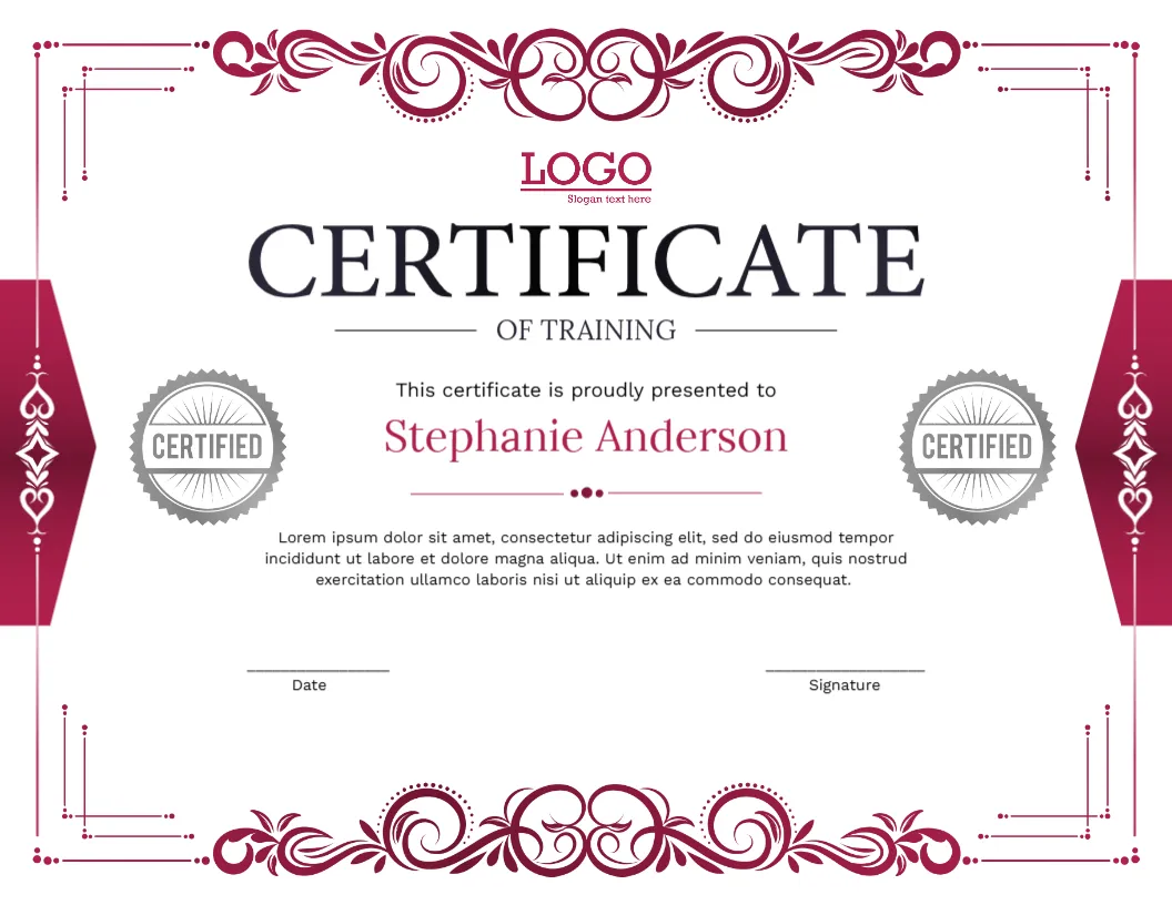 Certificate Template for Company Training