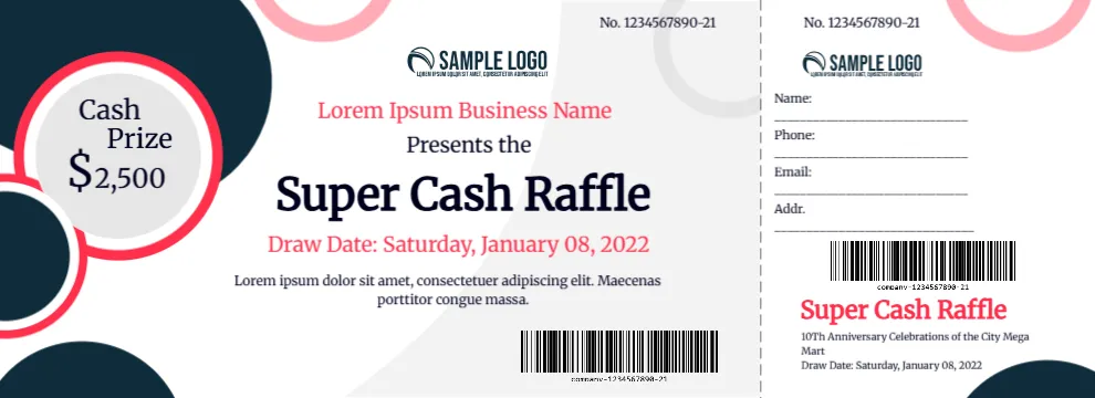 Cash Prize Raffle Ticket