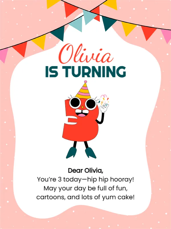 3rd Birthday Cartoon Theme Card