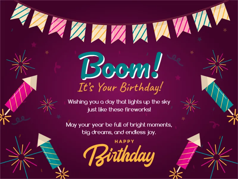Birthday Card with Fireworks Theme