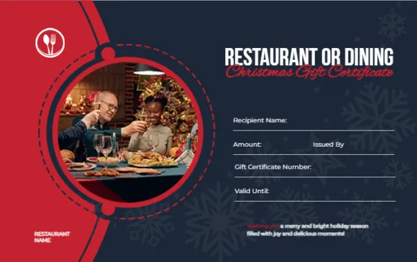 Christmas Gift Certificate Template for Restaurant or Dining
