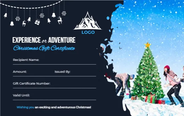 Christmas Gift Certificate Template for Experience or Adventure