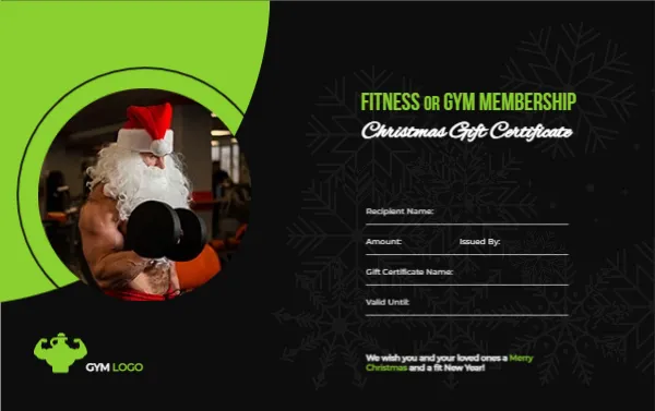 Christmas Gift Certificate Template for Fitness or Gym Membership