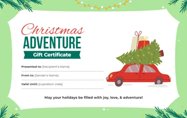 Gift Certificate Template for Christmas Adventure