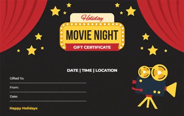 Gift Certificate Template for Holiday Movie Night