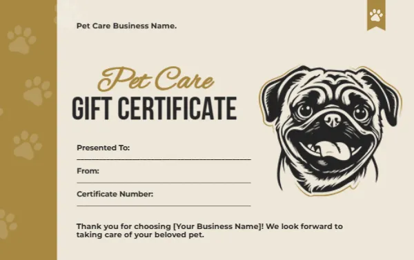 Gift Certificate Template for Pet Care