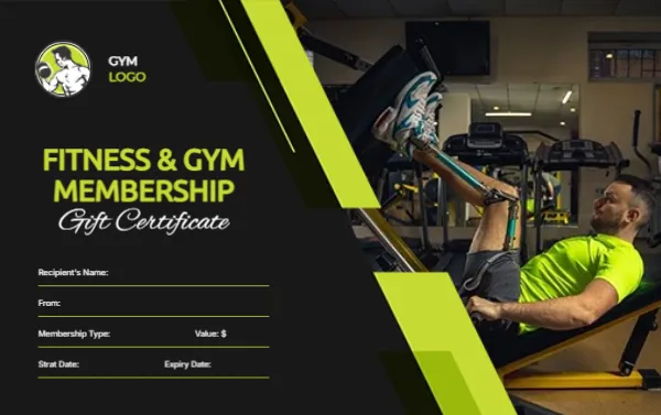 Gift Certificate Template of Fitness or Gym Membership