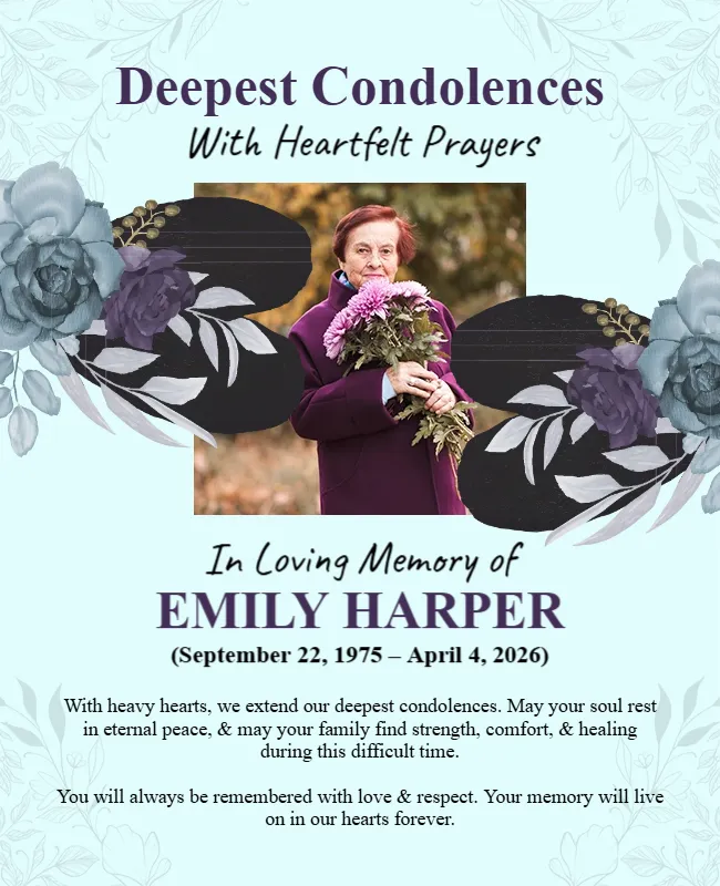 Deepest Condolences and Prayers Design Template