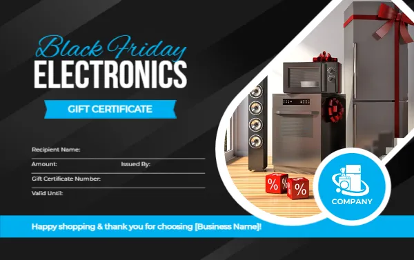 Electronics Gift Certificate Template for Black Friday