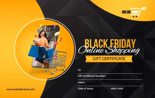 Online Shopping Gift Certificate Template for Black Friday