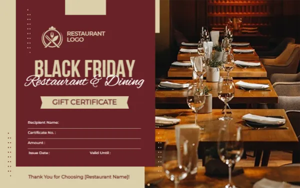 Black Friday Restaurant or Dining Gift Certificate Design