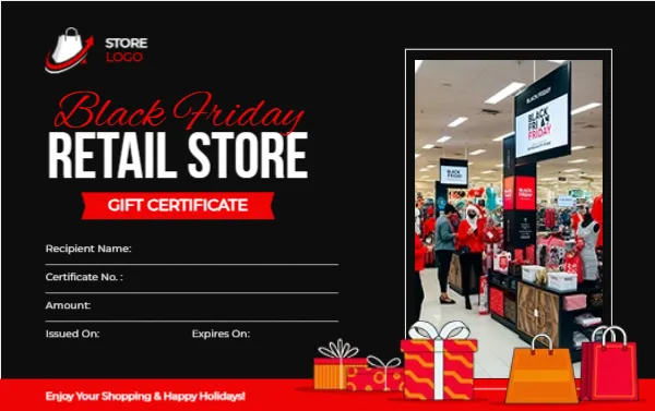 Retail Store Gift Certificate Design of Black Friday