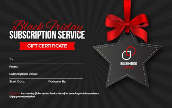 Black Friday Subscription Service Gift Certificate Design