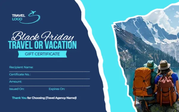 Black Friday Travel or Vacation Gift Certificate Design