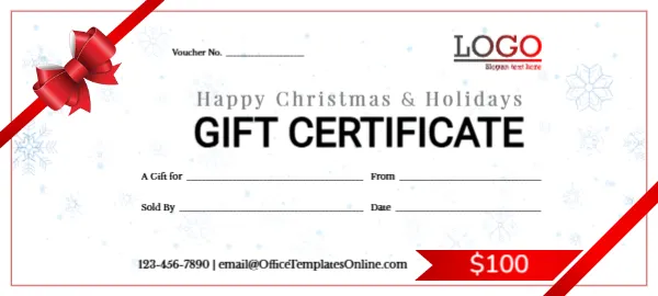 Gift Certificate Template for Christmas Holidays