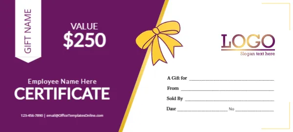 Company Employee Gift Certificate Template