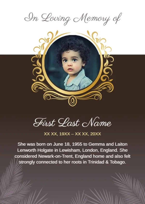 Children Obituary Card Template