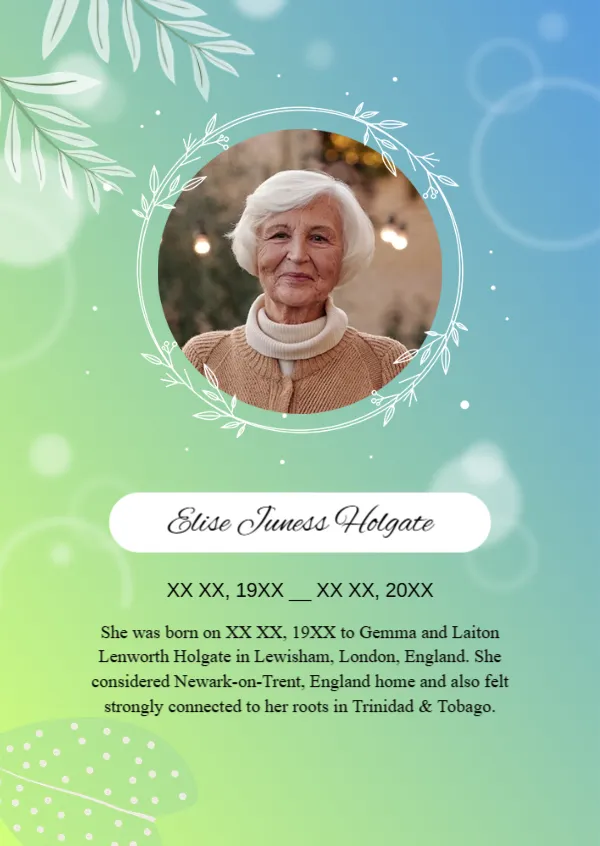 Grandfather/Grandmother Obituary Card Template