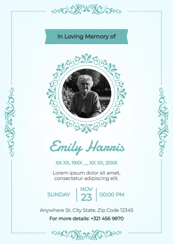 Obituary Card Template for Traditional Funeral