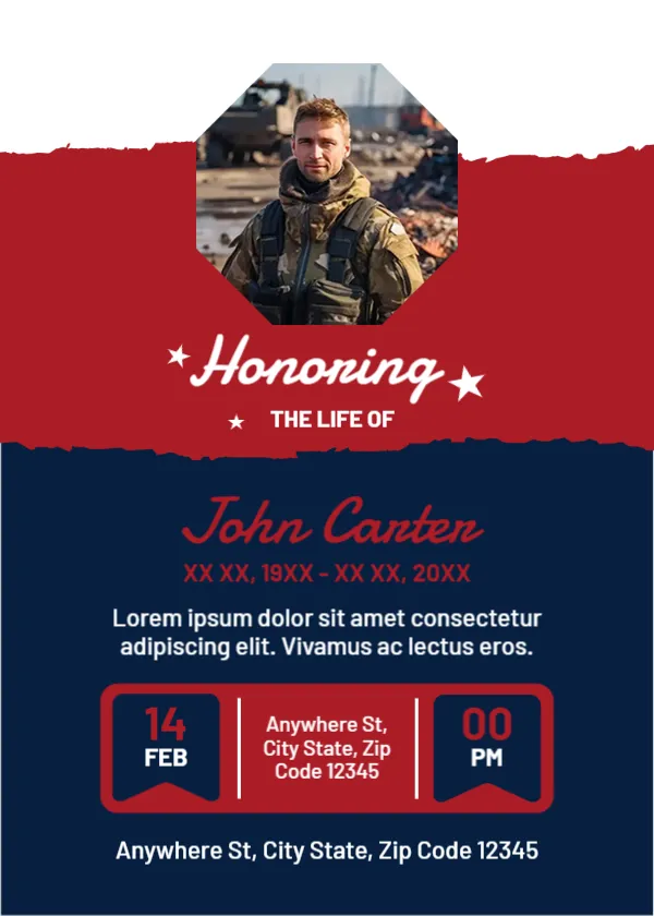 Funeral Card Template for Military Service