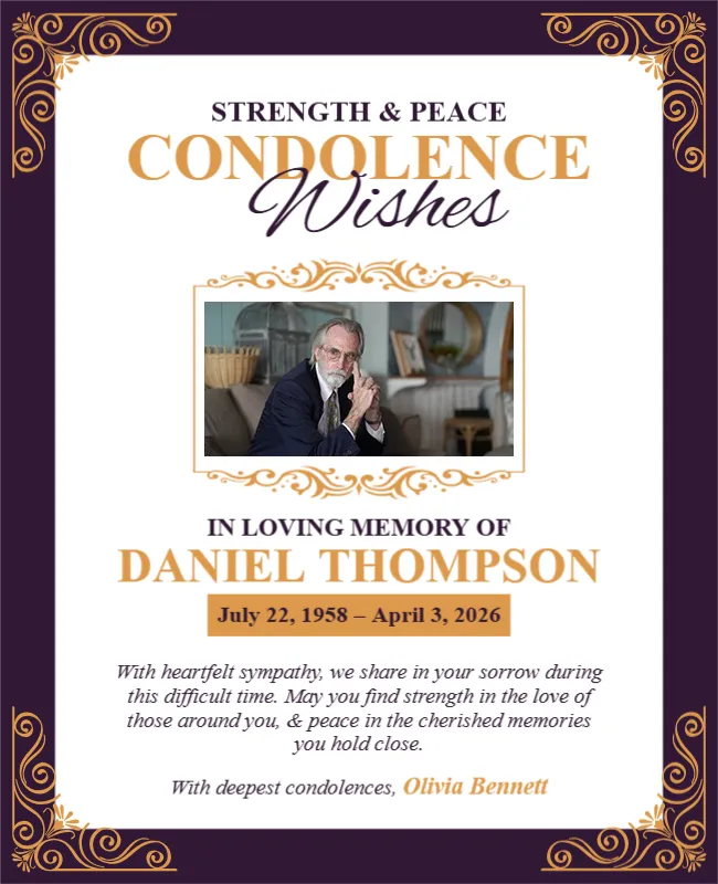Strength and Peace Condolence Wishes Template