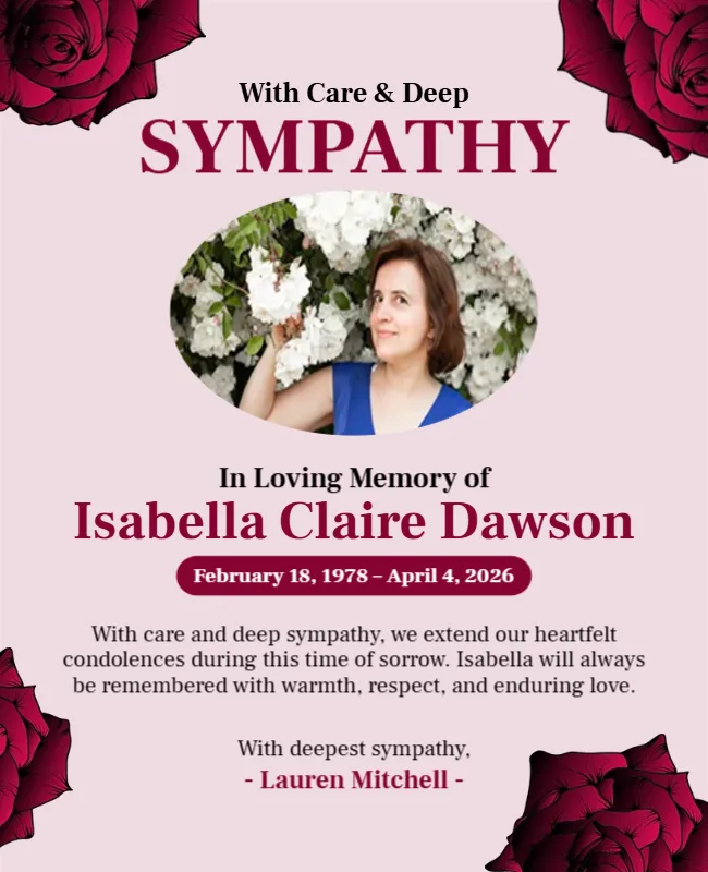 With Care and Deep Sympathy Template