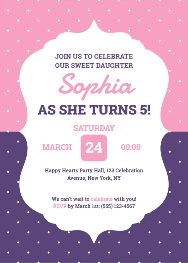 Daughter’s Birthday Invitation Card Template