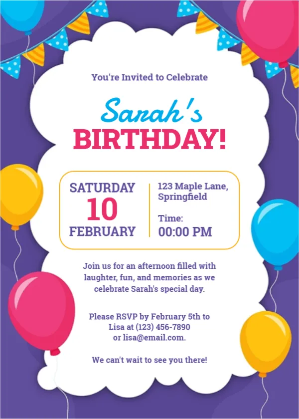 Birthday Party Invitation Template for Family