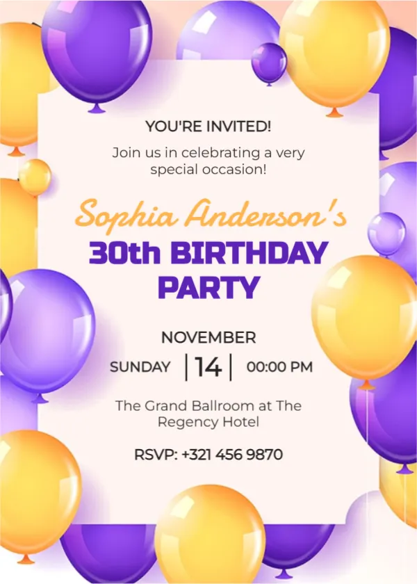 Invitation Template of Formal Birthday Party