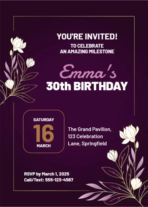 Birthday Invitation Template for Milestone