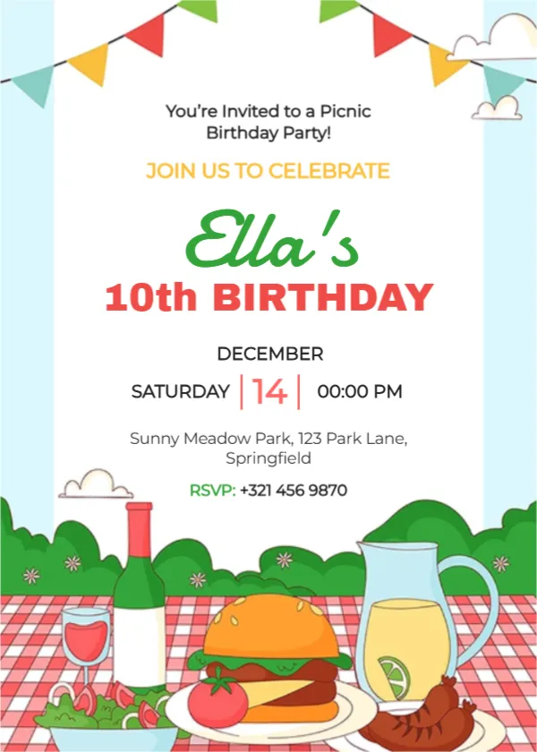 Picnic Birthday Party Invitation Template