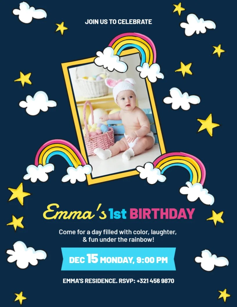 Birthday Invitation Template in Rainbow-Theme