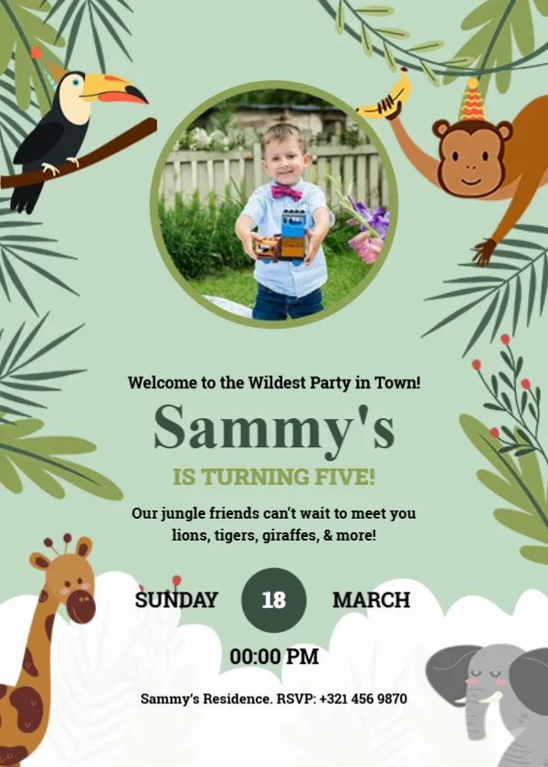 Animal Themed Birthday Party Invitation Card Template