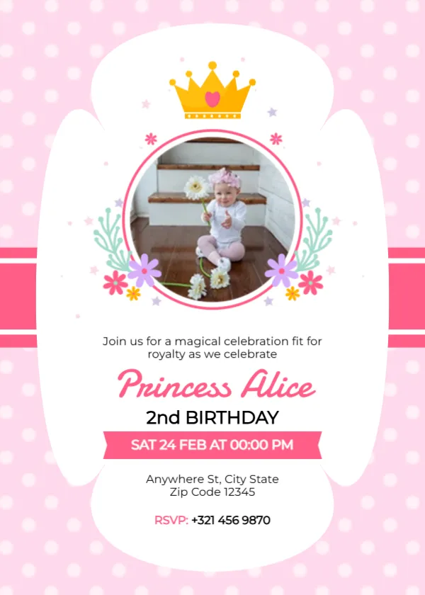 Princess Themed Birthday Party Invitation Card Template