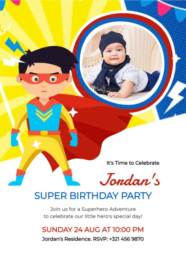 Superhero Themed Birthday Party Invitation Card Design