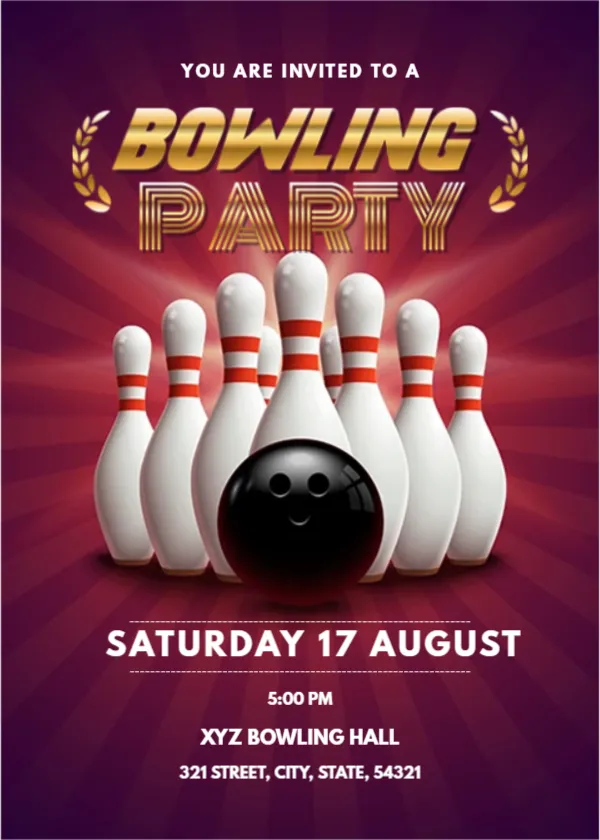Invitation Template for Bowling Party