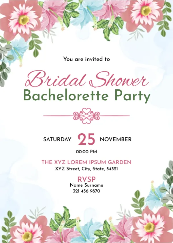 Invitation Card Template for Bridal Shower Party