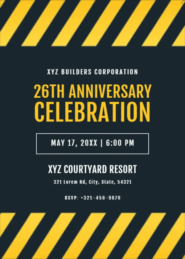 Party Invitation Card Design for Construction Company