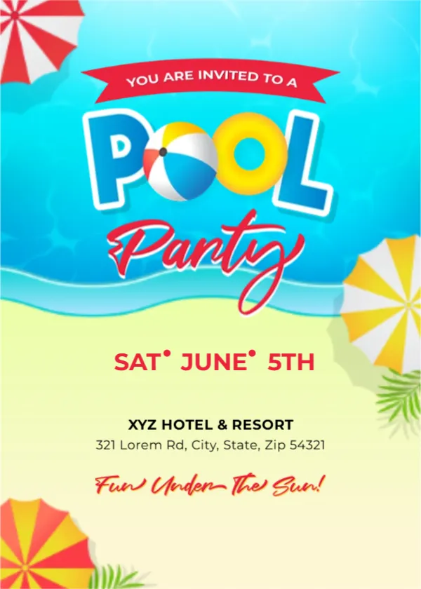 Pool Party Invitation Card Design Template