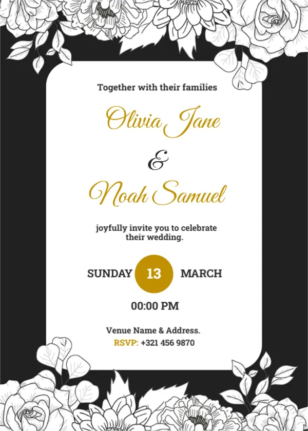 Black and White Wedding Invitation Card Template