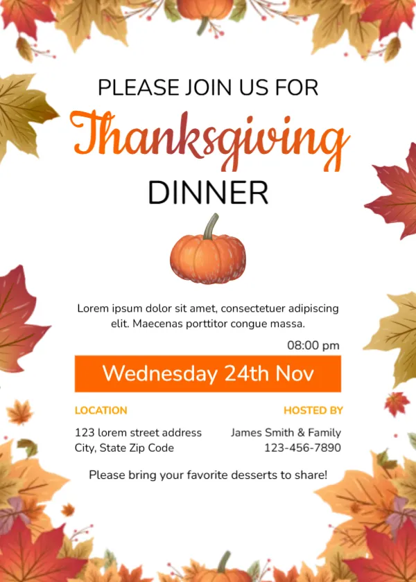 Invitation Card Template for Thanksgiving Dinner