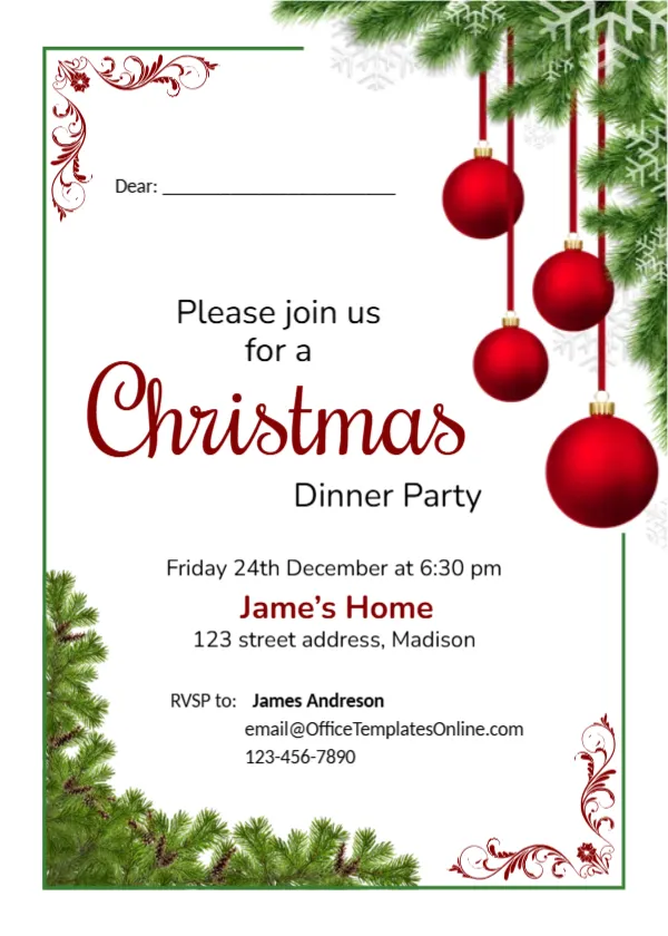 Invitation Template for Christmas Eve Dinner Party