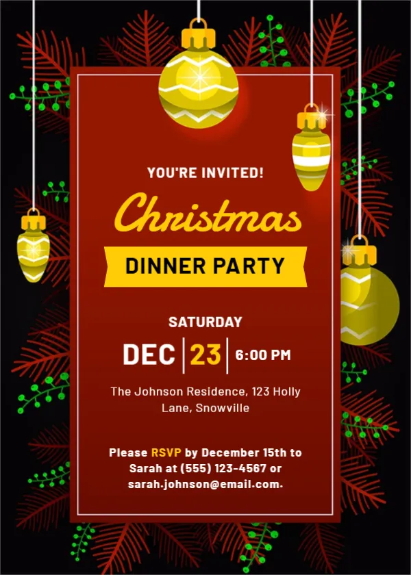 Invitation Template for Christmas Dinner Party